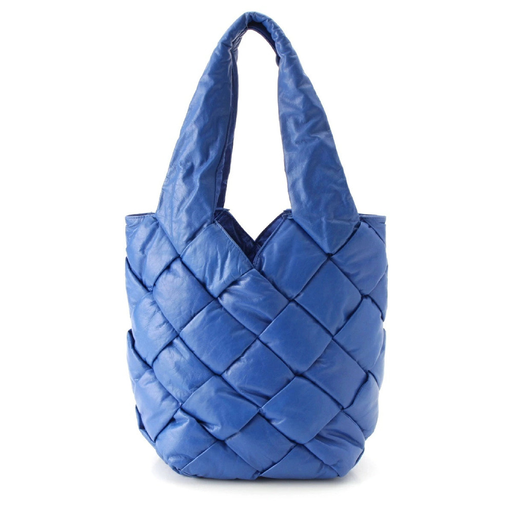 Bottega Veneta Cassette Calf Leather Maxi Intrecciato Tote Bag Pouch Blue